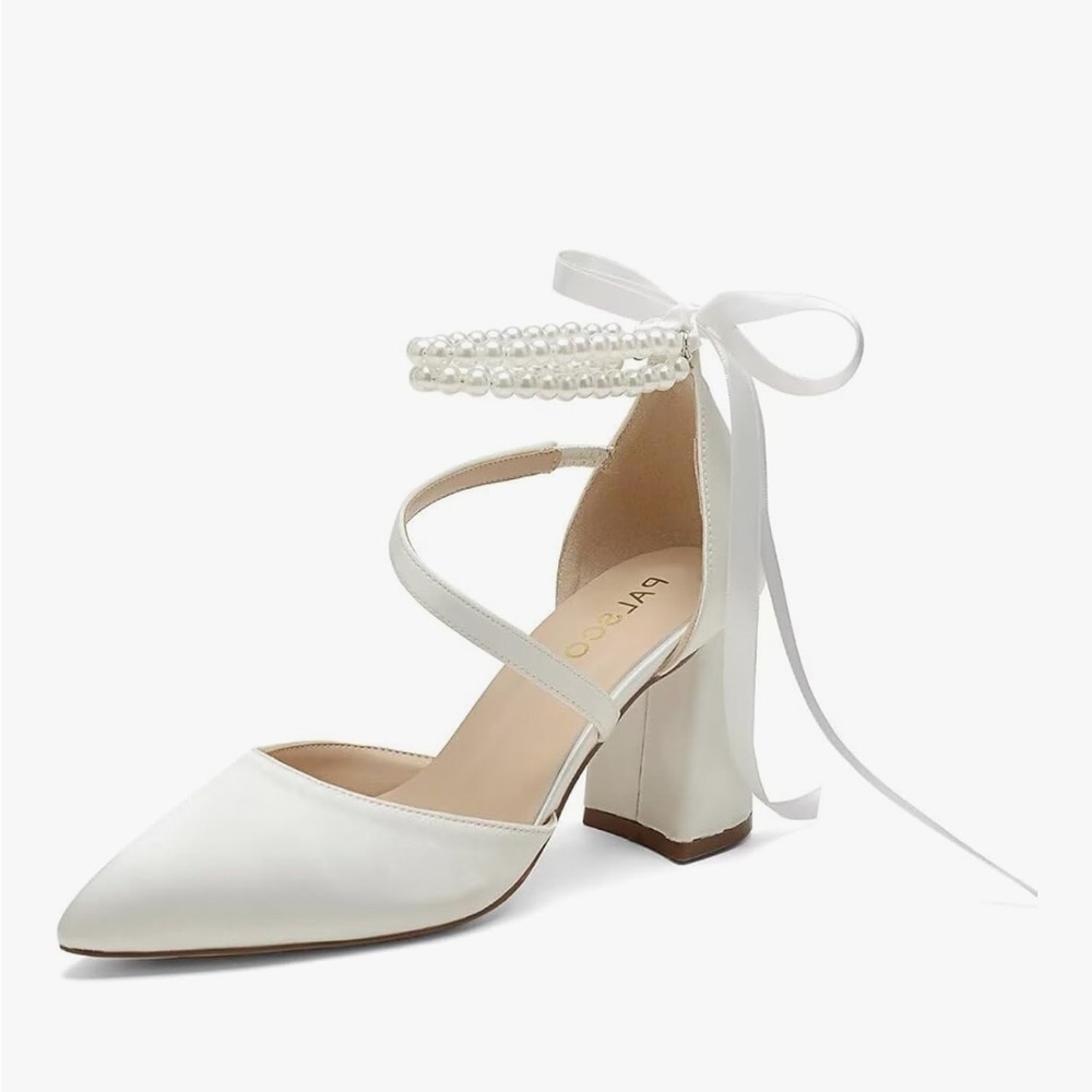 Amazon White Pearl Ankle Strap Heels